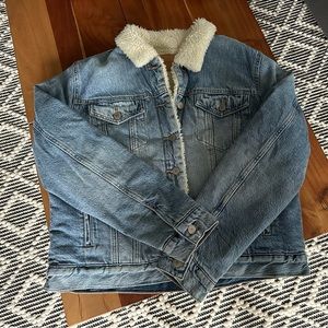 Lucky Brand Denim Trucker Jacket Faux Shearing Lined Large